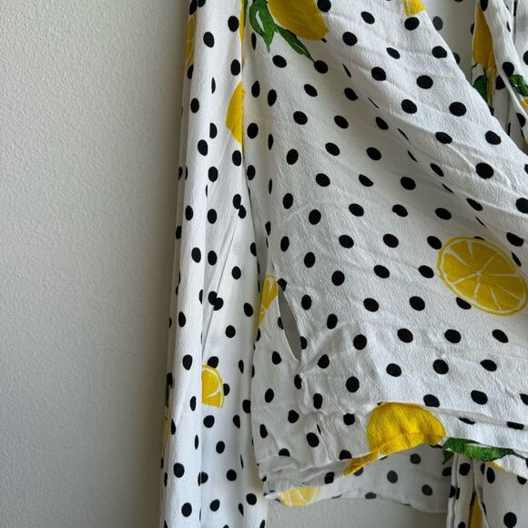 Lovers + Friends Mikayla Lemon Polka Dot Balloon Sleeve Wrap Blouse Size Small - Picture 7 of 9
